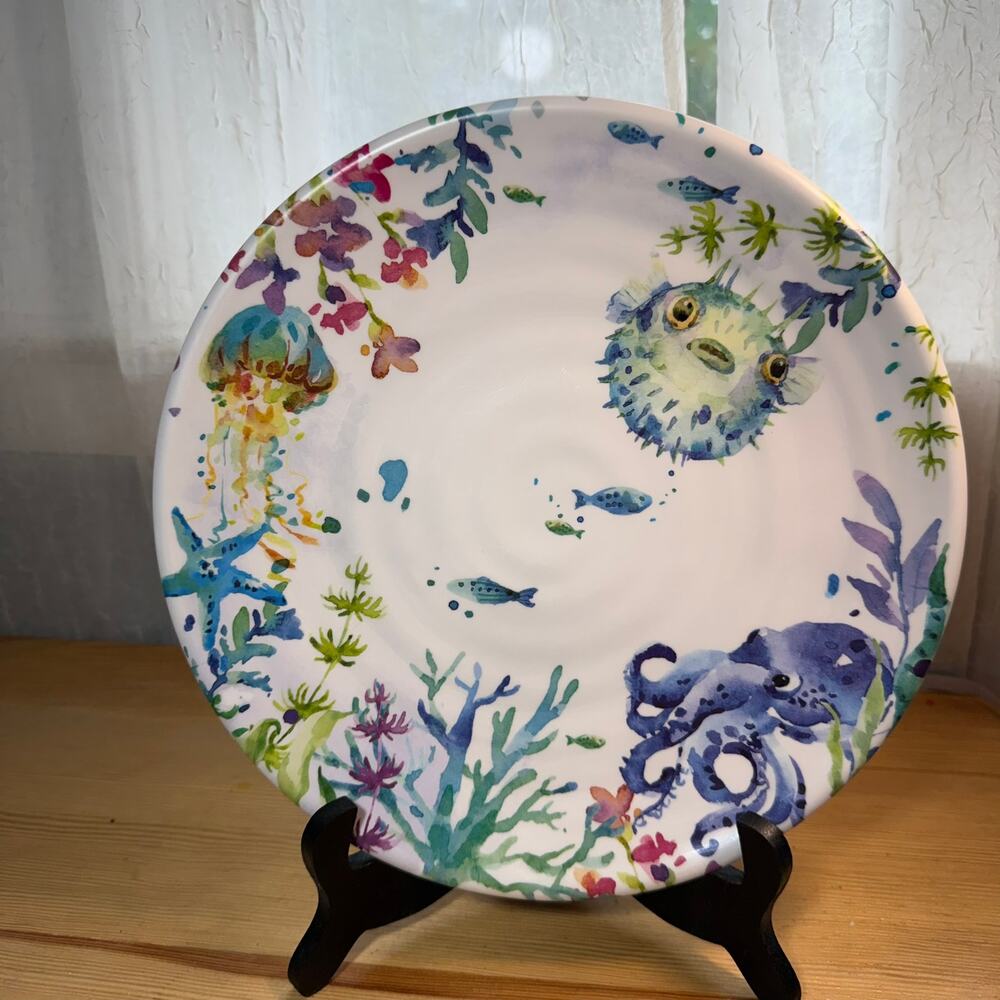 Pier 1 Coastal Melamine Plates Set of 4 Ocean Sea Life 10”